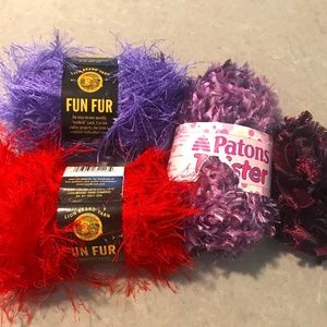 PATONS "Twister" & LION BRAND "Fun Fur" Novelty Yarn